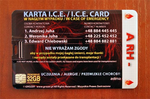 Pendrive Karta - Karta ICE Ratująca Życie