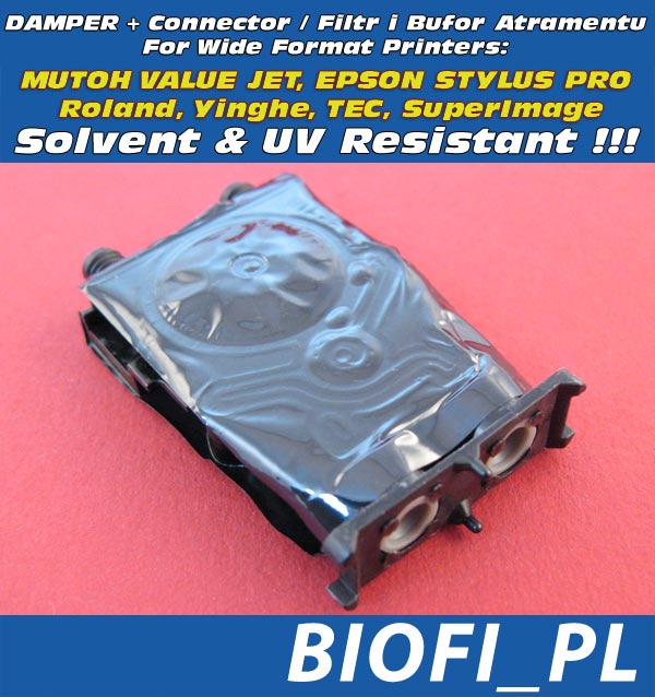 Damper UV & Solvent Resistant do Głowic DX5 / DX6 / DX7 ze złączem - do drukarek MUTOH ValueJet, EPSON Stylus Pro, Roland, Yinghe, TEC Sign Maker, SuperImage - Odporny na Solvent / Solvent Resistant