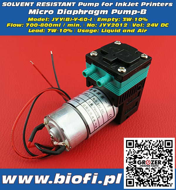 Micro Diaphragm Pump-B Model: JYY(B)-Y-60-I - Grozer Printer Parts - www.biofi.pl