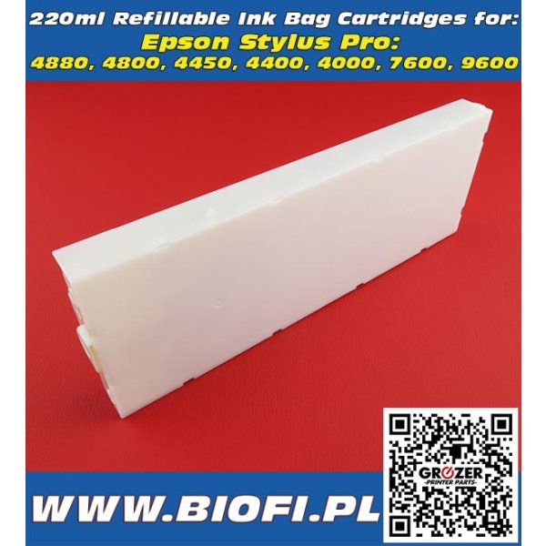 Ink Bag Cartridge Refillable 220ml Solvent & UV EPSON 4880