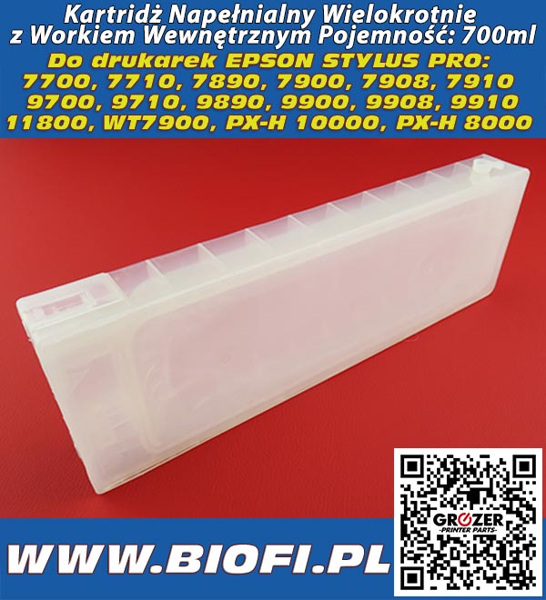 Kartridż Napełnialny Wielokrotnie - Epson Stylus Pro: 7700, 7710, 7890, 7900, 7908, 7910, 9700, 9710, 9890, 9900, 9908, 9910, 11800, WT7900, PX-H 10000, PX-H 80009700