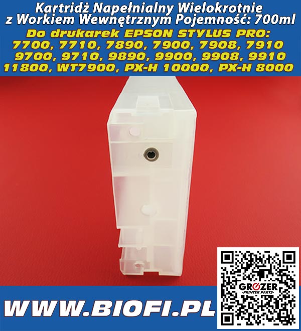 Kartridż Napełnialny Wielokrotnie - Epson Stylus Pro: 7700, 7710, 7890, 7900, 7908, 7910, 9700, 9710, 9890, 9900, 9908, 9910, 11800, WT7900, PX-H 10000, PX-H 80009700
