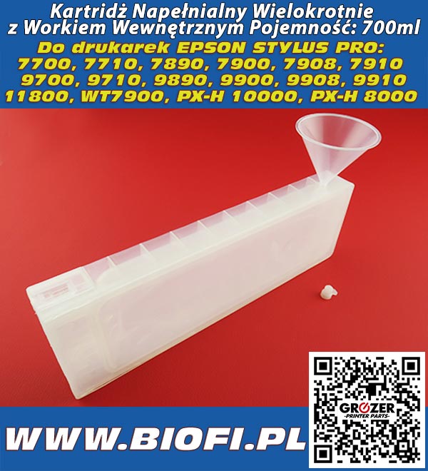 Kartridż Napełnialny Wielokrotnie - Epson Stylus Pro: 7700, 7710, 7890, 7900, 7908, 7910, 9700, 9710, 9890, 9900, 9908, 9910, 11800, WT7900, PX-H 10000, PX-H 80009700