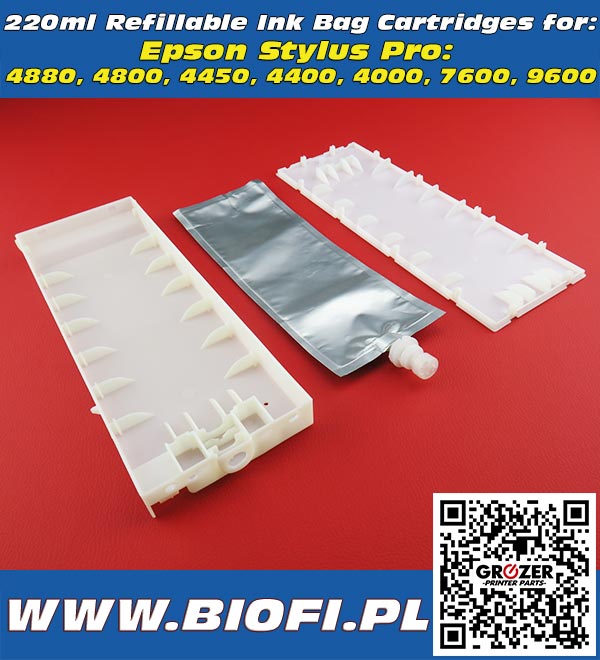 Refillable Ink Bag Cartridge 220ml Epson Stylus Pro 4880, 4800, 4450, 4400, 4000, 7600, 9600