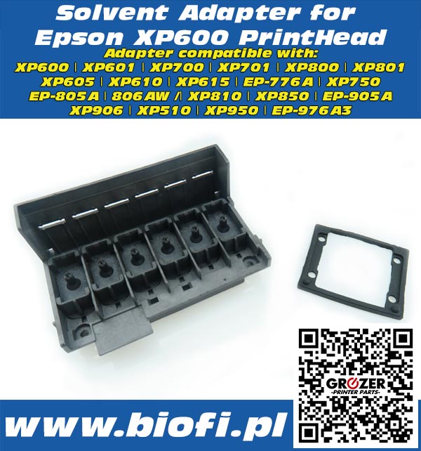 XP600 Adapter, Kapturek do Głowicy XP600 - Wersja Solwentowa, Solvent Resistant Head Adapter, Manifold EPSON XP600 Printheads