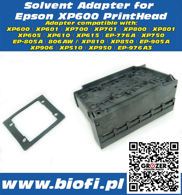 XP600 Adapter, Kapturek do Głowicy XP600 - Wersja Solwentowa, Solvent Resistant Head Adapter, Manifold EPSON XP600 Printheads