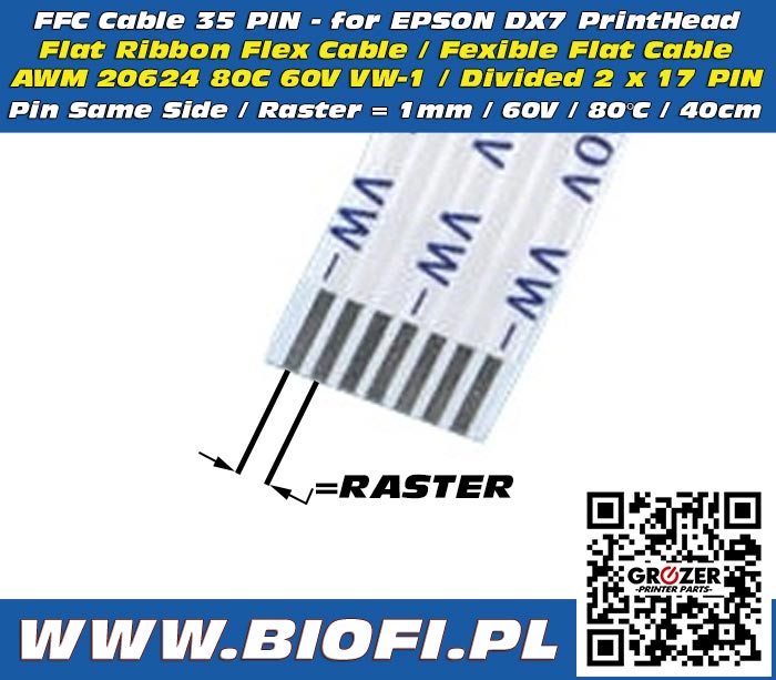 FFC Cable 35 PIN 40 CM Divided Pin Same Side - for EPSON DX7 Print Head