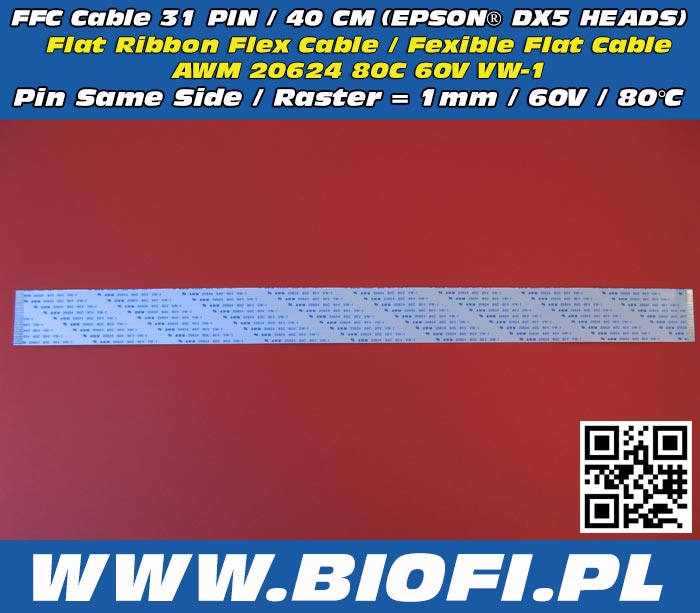 FFC Cables 31 PIN / 40 CM / 60V / Raster=1mm / Pin Same Side