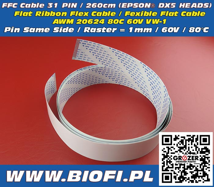 FFC Cables 31 PIN / 260cm / 60V / Raster=1mm / Pin Same Side