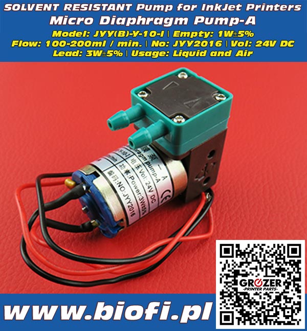 Micro Diaphragm Pump-A Model: JYY(B)-Y-10-I - Grozer Printer Parts - www.biofi.pl